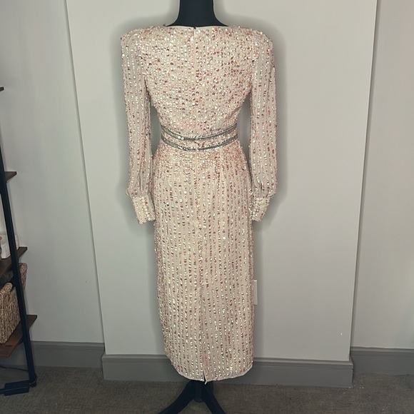 Mac Duggal 93593 Sequined V Neck Bishop Long Sleeve Dress Nude NWT! - Picture 11 of 14